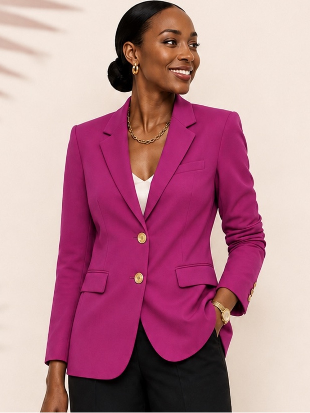 Michael Kors Two-Button Mensy Boyfriend Blazer Jacket Hot Pink Fuchsia M Size 8
